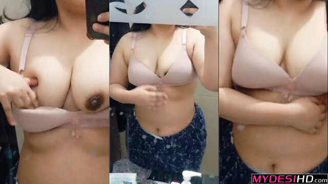 Curvy Desi Beauty in Pink Bra – Hot Cleavage and Boobs Reveal