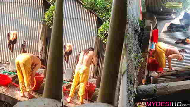 Hot Bangladeshi Neighbor Aunty Bathing Outdoors: Caught on Hidden Camera